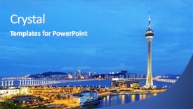  Presentation with urban - Presentation theme enhanced with sky near river in macao background and a light blue colored foreground