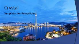  Presentation with urban - Colorful presentation theme enhanced with sky near river in macao backdrop and a teal colored foreground
