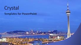  Presentation with urban - Slides featuring sky near river in macao background and a light blue colored foreground