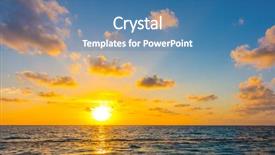  Presentation with calm sea - Theme having beautiful sunset with sky over calm sea in tropical maldives island background and a teal colored foreground