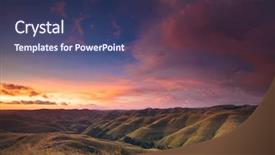  Presentation with island sunset - Audience pleasing theme consisting of sky over mountain panorama merdeka backdrop and a ocean colored foreground