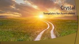  Presentation with path - PPT layouts having sky path - road in steppe to sunset background and a coral colored foreground