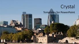  Presentation with panoramic london skyline iconic - PPT theme with sky scraper - london skyline over the river background and a light blue colored foreground