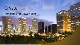  Presentation with office buildings - Presentation enhanced with sky scraper - skyscrapers - office buildings background and a light blue colored foreground