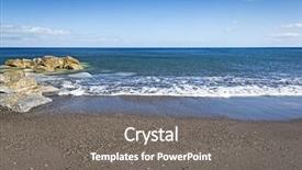  Presentation with black sea - Slide deck with sky sea and sand background and a gray colored foreground