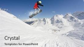  Presentation with extreme - Cool new PPT layouts with sky sports - flying snowboarder on mountains extreme backdrop and a white colored foreground
