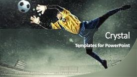  Presentation with spotlight - PPT layouts having sky sports - goalkeeper catches the ball background and a dark gray colored foreground