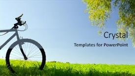  Presentation with sports field - Presentation theme with sky sports - mountain bicycle at sunny day background and a light blue colored foreground