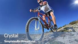  Presentation with bike - Audience pleasing PPT theme consisting of sky sports - person riding a bike downhill backdrop and a teal colored foreground