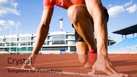  Presentation with treadmill - Cool new PPT layouts with sky sports - young muscular athlete is backdrop and a red colored foreground