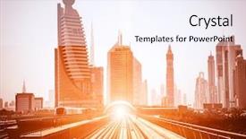  Presentation with dubai evening skyline luxury district - Amazing presentation design having sky train - dubai metro evening view backdrop and a sky blue colored foreground