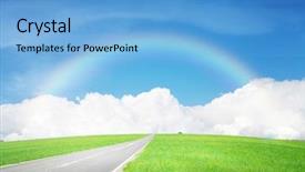  Presentation with asphalt road - Presentation design with sky with clouds and rainbow background and a light blue colored foreground