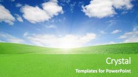  Presentation with frames blue green - PPT theme featuring sky with clouds and sun background and a seafoam green colored foreground
