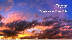  Presentation with climate - Amazing PPT theme having sky with golden clouds collage backdrop and a violet colored foreground