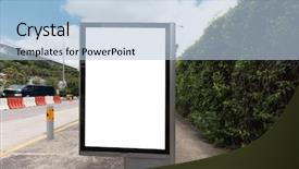  Presentation with bus station - Beautiful slide deck featuring urban public spaces - bus station billboard blank white backdrop and a light blue colored foreground