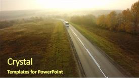  Presentation with road bus - PPT theme consisting of bus traveling on the asphalt background and a tawny brown colored foreground