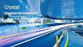  Presentation with modern building - PPT theme featuring sky bus transportation - light trails on the modern background and a light blue colored foreground