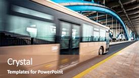  Presentation with transportation traffic - Theme enhanced with sky bus transportation - traffic through the modern bridge background and a coral colored foreground