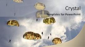  Presentation with sky diving skydiving - Beautiful theme featuring parachute - skydivers on stormy sky backdrop and a light gray colored foreground