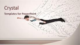  Presentation with flying - PPT theme featuring skydiving - business man flying with hand background and a sky blue colored foreground