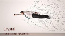  Presentation with flying - Amazing slide deck having skydiving - business man flying with hand backdrop and a lemonade colored foreground