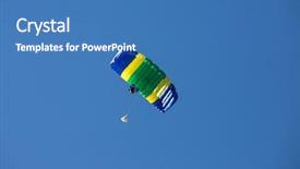  Presentation with sky blue - Presentation design having skydiving - colorful prachute over blue sky background and a teal colored foreground