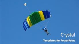  Presentation with dubai skyline on blue sky - Presentation featuring skydiving - colorful prachute over blue sky background and a teal colored foreground