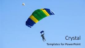  Presentation with sky blue - Presentation theme enhanced with skydiving - colorful prachute over blue sky background and a light blue colored foreground