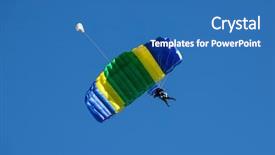  Presentation with football blue colors - Beautiful presentation theme featuring skydiving - colorful prachute over blue sky backdrop and a teal colored foreground