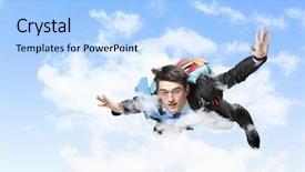  Presentation with flying - PPT theme with skydiving - conceptual image of young businessman background and a light blue colored foreground