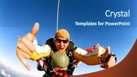  Presentation with educational action research - Cool new presentation theme with skydiving - tandem skydiver in action parachuting backdrop and a ocean colored foreground
