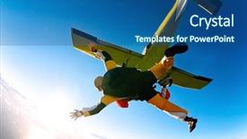  Presentation with in financial action - Colorful slide deck enhanced with skydiving - tandem skydiver in action parachuting backdrop and a ocean colored foreground