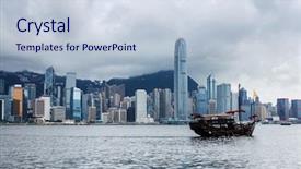  Presentation with hong kong finance - Presentation theme having skyline and buildings in harbor background and a  colored foreground