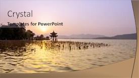  Presentation with china - Audience pleasing presentation design consisting of skyline and lake at sunset in hangzhou china backdrop and a sky blue colored foreground