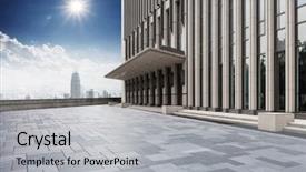  Presentation with modern building - Audience pleasing PPT theme consisting of skyline and modern office building backdrop and a light gray colored foreground