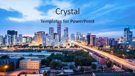  Presentation with cbd - PPT theme featuring skyline asia - beijing after sunset-night scene background and a light blue colored foreground