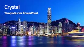  Presentation with hong kong - Amazing PPT theme having skyline asia - hong kong city at night backdrop and a cobalt blue colored foreground