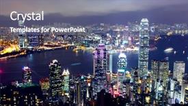  Presentation with hong kong stock market - Beautiful presentation design featuring skyline asia - hong kong cityscape at night backdrop and a  colored foreground