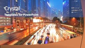  Presentation with busy street - Presentation design with skyline asia - hong kong street with busy background and a teal colored foreground