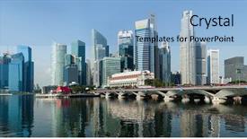  Presentation with singapore - PPT theme featuring skyline asia - singapore business district panorama background and a light blue colored foreground