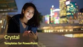  Presentation with mobile phone in woman hand - Audience pleasing theme consisting of skyline asia - woman using mobile phone backdrop and a tawny brown colored foreground