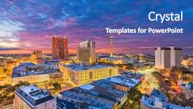  Presentation with san antonio - Colorful presentation design enhanced with skyline at dusk from above backdrop and a ocean colored foreground