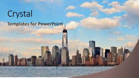  Presentation with new york city - Slide deck enhanced with skyline at sunset over hudson background and a light blue colored foreground