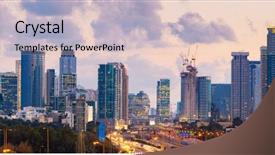  Presentation with skyline - Beautiful slide deck featuring skyline city and ayalon freeway backdrop and a light gray colored foreground