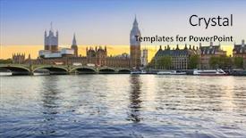  Presentation with westminster - Beautiful PPT theme featuring skyline dawn - big ben and westminster bridge backdrop and a light blue colored foreground