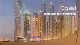  Presentation with dubai - Audience pleasing presentation theme consisting of skyline dawn - dubai marina skyscrapers during night backdrop and a seafoam green colored foreground