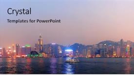  Presentation with hong kong stock market - Amazing presentation theme having skyline dawn - hong kong victoria harbor morning backdrop and a light blue colored foreground