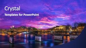  Presentation with bridge - Colorful slide deck enhanced with skyline dawn - pont des arts bridge backdrop and a cobalt blue colored foreground