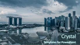  Presentation with singapore national day - Slide set featuring skyline during cloudy summer day background and a ocean colored foreground