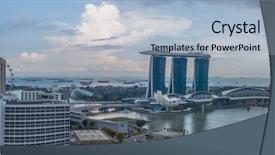  Presentation with singapore - Amazing PPT theme having skyline during cloudy summer day backdrop and a light blue colored foreground